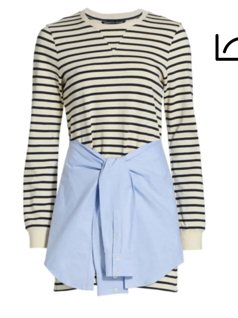 Veronica Beard Cream & Navy Striped Knit Dress with Light Blue Shirt Tie - Picture 3 of 6